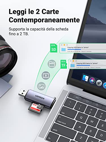 UGREEN 2 in 1 Lettore Schede SD Micro SD USB C USB A 3.0 OTG Card Reader Tipo C Adattatore per Scheda 5Gbps Compatible con MacBook Pro iPad Pro iPhone 16 15 Plus Pro Max Galaxy S25 24 Mate70 P70 - Immagine 2