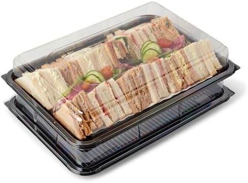 Caterline Food Platter Trays with Lids - Perfect for Catering Events, Buffets, Parties, Sandwiches & Salads. All Platters are Stackable, Reusable, Durable, BPA-Free & Eco-Friendly - Pack of 25 Large