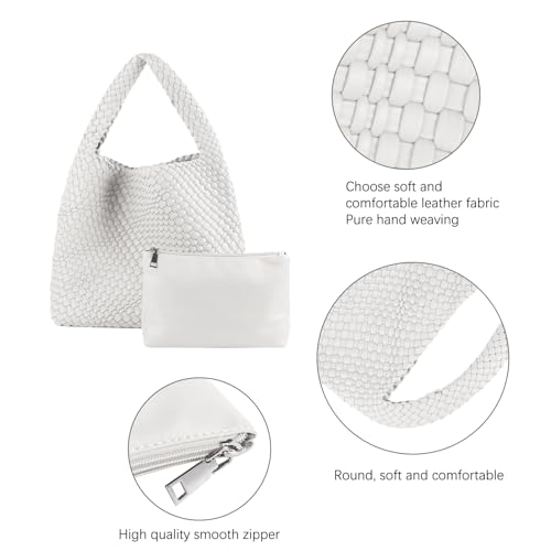 Image of Woven Tote Bag For Women, Large Vegan Leather Travel Handbag, Casual Work Shoulder Bag, Underarm Commuter Hobo Bag With Purse