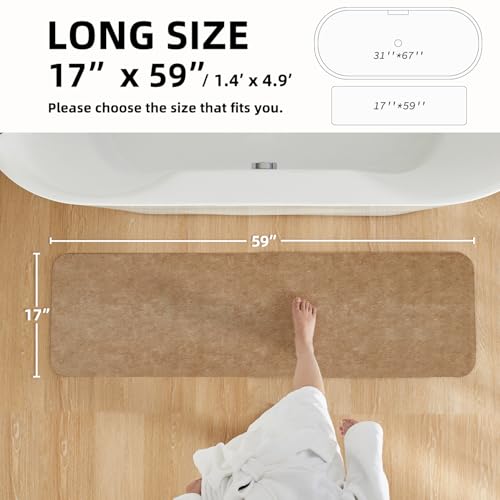 Bathroom Mat Quick Dry, Bathroom Rugs Non Slip Washable Thin Absorbent Bath Mat Fits Under Door Bathroom Floor Mat Perfect for Bath, Shower, or Sink 17"x59" Camel