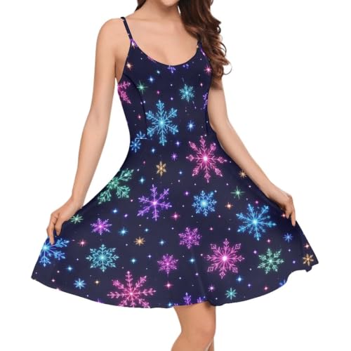 Image of Women's Spaghetti Strap Dress Summer Casual Swing Sundress Girls Beachwear Swing Mini Dress