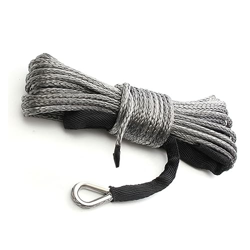 Cavo per verricello sintetico, 6mmx15M 11000LBS Corda for verricello ATV UTV Verricello sintetico ad alta resistenza Cavo di linea Cavo di traino con guaina Grigio for fuoristrada
