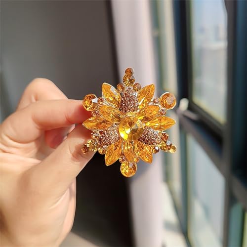 Image of Rhinestone Flower Brooch - Red /Yellow /Blue /Green Crystal - Big Large Wedding Ball Birthday Party Elegant Clothing Hat Bag Accessories Jewelry for Women