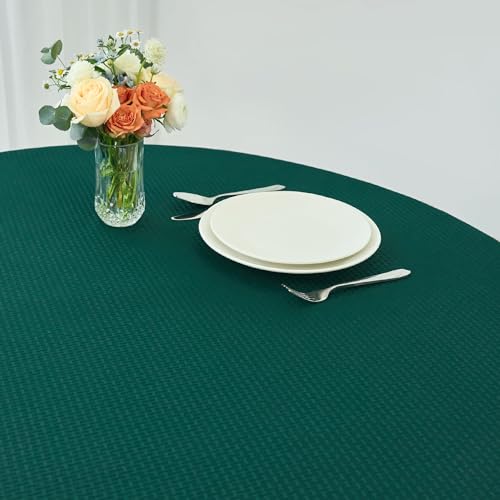 Image of maxmill Round Tablecloth Weaved Texture Design Spill-Proof Wrinkle Free Soft Christmas Table Cloth for Circular Table Cover, for Dining Room Banquet Parties Holiday Dinner, 70 Inch Hunter Green