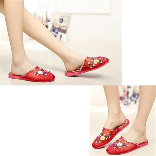 Chinese Slippers For Women, Chinese Mesh Floral Slippers, Breathable Mesh Bamboo Flats Slippers Sandal 5