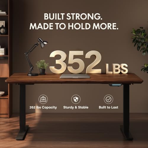 Image of FLEXISPOT E6 MAX Solid Black Walnut Wood Standing Desk 55 inchx28 inch, Solid Hardwood Ergonomic Beveled Desktop, Dual Motor 3-Stage Sit Stand Desk, Heavy-Duty Workstation Supports Up to 352 lbs (White Frame)