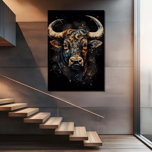 Peinture abstraite du Taureau noir et or : toile sur cadre d'exception - 4