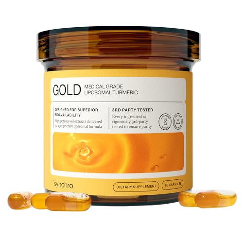 Synchro Gold Medical-Grade Liposomal Turmeric | 60ct Capsules | Whole-Plant Extract Nano-Encapsulation Delivery | Curcumin Black Pepper Piperine Supplement