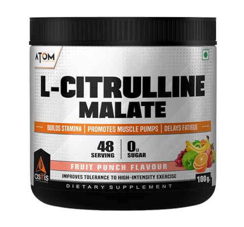 AS-IT-IS ATOM L Citrulline Malate 2:1-100gms | 48 servings | 0 Sugar | Improves Tolerance to High-Intensity Exercise | Builds Stamina | Fruit Punch