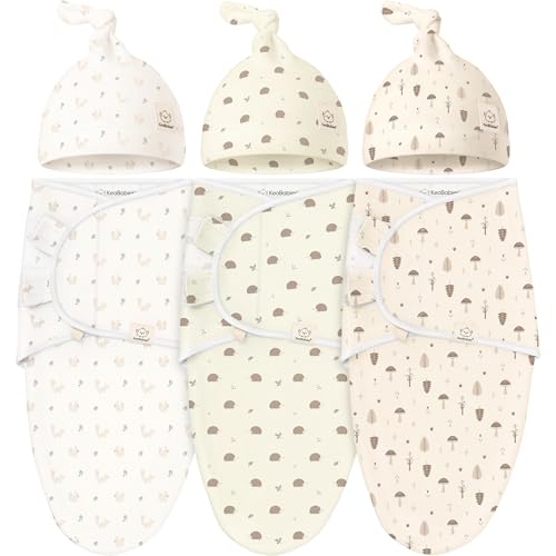 Image of KeaBabies 3-Pack Swaddles for Newborns, Girls, Boys with Hats - Organic Soft Baby Sleep Sacks, Breathable Baby Swaddle 3-6 Months Beanies Set, Premie Infant Sleep Sack 0-3 Months (Nibbles /Bruce)