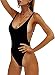 PRETTYGARDEN Women's One Piece Halter Straps U Neck Backness Swimsuits Monikini Bathing Suit (Black, Small)
