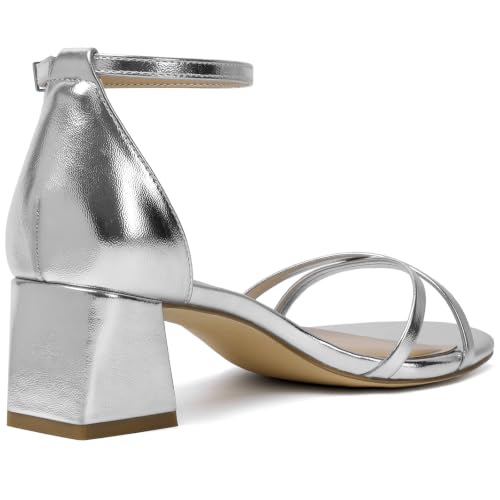 Image of Mostrin Chunky Heels for Women Round Open Toe Strappy Heeled Sandals Ankle Strap Dressy Block Low Heels for Party Wedding Prom Daily