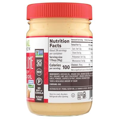Primal Kitchen Chipotle Lime Mayo made with Avocado Oil, Whole30 Approved, Certified Paleo, and Keto Certified, 12 Ounces