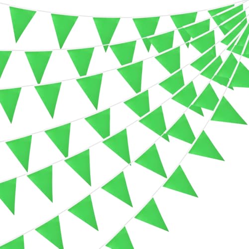 Guirlande de fanions verts, 20 m, 52 pièces, triangles en tissu, pour décoration intérieure et extérieure, anniversaire, baby shower, mariage, jardin,...