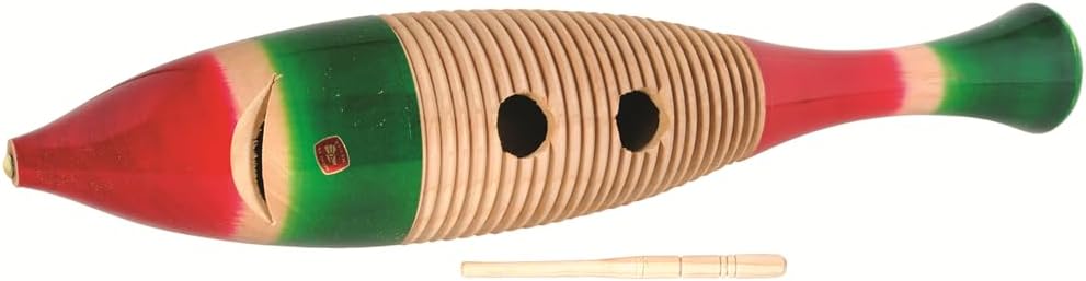 BBG17 17" Fish-Shaped Guiro with Striker - Authentic Latin American Percussion Sound - Carved Notches, Two Finger Holes & Included Scraper.