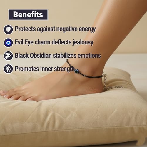Image of Japam Evil Eye Anklet for Women | Black Obsidian Nazar Anklet | Protection from Negative Energy | Stylish Daily Wear Foot Bracelet