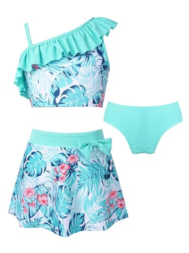 IEFIEL Traje de Baño de Tres Piezas para Niñas Crop Top y Braga Bikini de Natación Bañador...