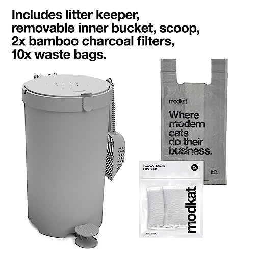 Modkat Litter Keeper - Cat Litter Disposal (Includes Litter Scoop, 2X Bamboo Charcoal Filters, and 10x Recycled Waste Bags (White) - Thumbnail 6