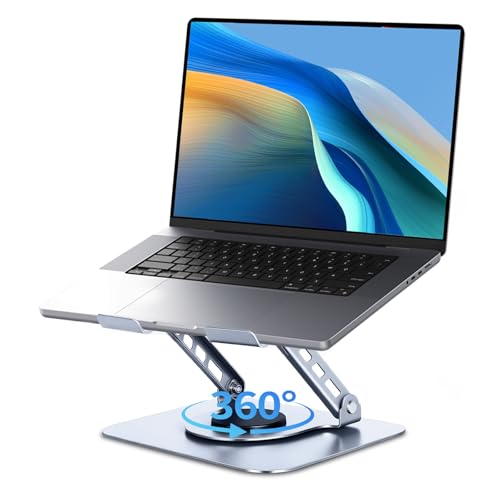 Image of Leeboom Ergonomic Laptop Stand for Desk, 360 Rotating Aluminum Laptop Riser, Adjustable Notebook Holder for MacBook Air /Pro, Dell, HP, Lenovo (10-15.6 inch, Silver) - Not for Gaming Laptops