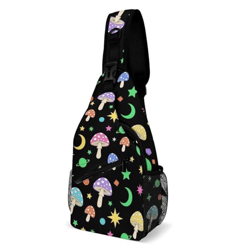 Men's Sling Shoulder Crossbody Backpack, Sturdy Anti-Theft Daypack for Running Gym Exercise, Neon Mushrooms Bags