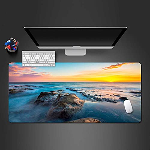 Tapis de souris gaming grand format tapis de bureau 90x40 cm antidérapant motif plage 3D