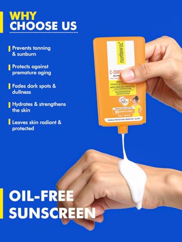 Image of NUATRAFOL Vitamin C-Shield Pro+ Sunscreen | SPF 50 PA++++ | Matte Finish & Water-Light Fluid | With 10% Vitamin C, 1% Hyaluronic Acid & 1% Ceramide | No White Cast | Broad Spectrum UVA /UVB Protection | 50gm
