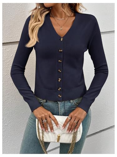 Verdusa Women's Button Down Lightweight Cardigan Sweaters Old Money Long Sleeve Fitted Knit Tops Spring Fall Outfits4
