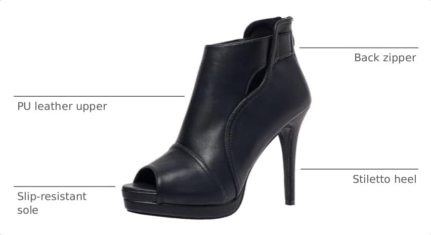 Image of Open Toe Booties for Women Black High Stiletto Heels Open Toe Sexy Ankle Boot Fashion Heeled Sandals with Back Zipper, US Size 5-11