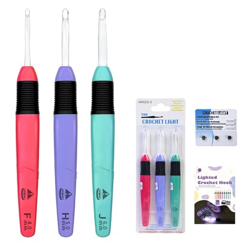 Image of Lewhoo 3 Size Lighted Crochet Hook Set, Illuminated Crochet Hooks with Replacement Battery, Led Set with Case for Crocheters 4.0mm, 5.0mm, 6.0mm