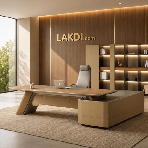 Image of Modern Executive CEO Director Table - Marble Finish L-Shaped Desk with PU Leather Inlay & Integrated Side Storage (LDL-785 MDFL L6W3)