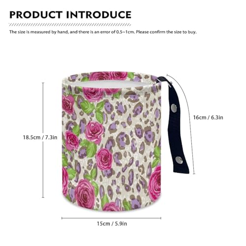 Image of Leopard Purple Rose Mini Trash Bin Waterproof Multipurpose Car Organizer for Women Interior