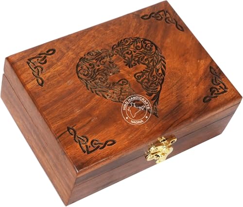 Image of Rosewood Handmade Wooden Jewelry Box - Celtic Heart Engraved Keepsake Storage Organizer | Handcarved Wooden Urn for Women & Men | Decorative Jewellery Gift Box (7 inchx5.5 inchx3.5 inch)