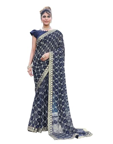 Image of Yashika Women's Georgette Saree with Lace Border | Checkered Geometric Digital Printed Saree for Women