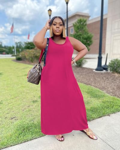 Image of TOPSRANI Womens Plus Size Maxi Dresses for Women Oversize Casual Short Sleeve V Neck Loose Plain Solid Trendy Summer Dress