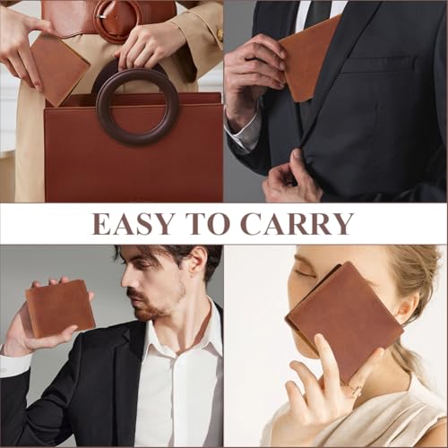 GORGECRAFT 115 * 96mm Leather Credit Card Wallets Saddle Brown Crazy Horse Bifold Wallet Genuine Leather Wallets Slim Extra Capacity Wallet Extra Strong Stitching for Business Office Men 5