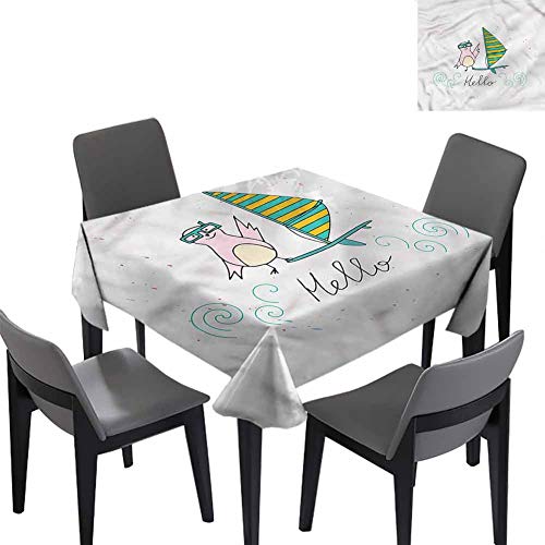 Hello Tablecloth for Kids/Childrens Summer Bird Surfboard Dinner Picnic Table Cloth Home Decoration 50x50 inch