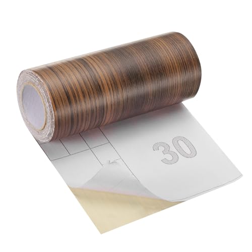 Image of uxcell Wood Grain Tape, 5.9 inch x33 Ft Self Adhesive Wood Grain Repair Patch for Baseboards, Doors, Floor Repair, Furniture Home Decor Walnut