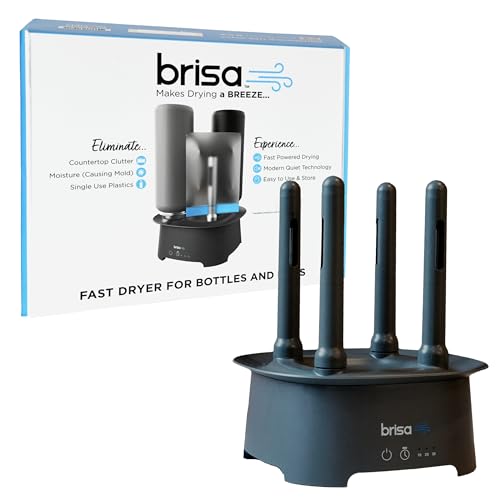 Bottle Drying Rack by Brisa - Powered Drying for Bottles, Reusables, and Containers - Baby Bottle Dryer with Hot Air Drying Technology - Home Essential Drying Rack Kitchen Tool - Gray