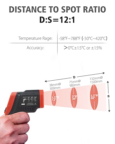 Wintact Infrared Thermometer﹣58℉~788℉ (-50℃~420℃) Non-Contact Digital Surface Laser Temperature Gun, Adjustable Emissivity for Kitchen Fridge Freezer Cooking Food Meat (Not for Human)