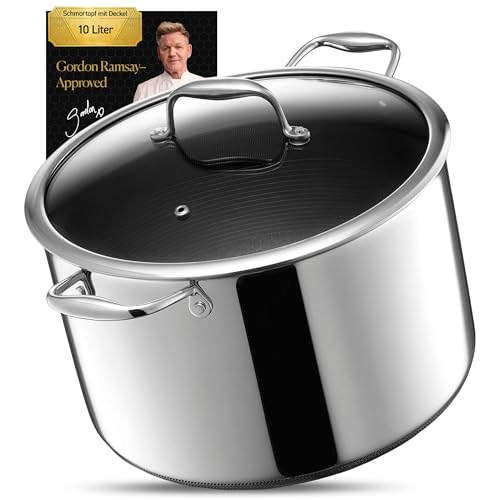 HexClad Hybrid-Schmortopf mit Deckel 10 l – Bräter mit Wabenstruktur – Dutch Oven für alle Herdarten, auch Induktion – Antihaftbeschichteter Schmortopf Ø 28 cm, ofen- & spülmaschinenfest