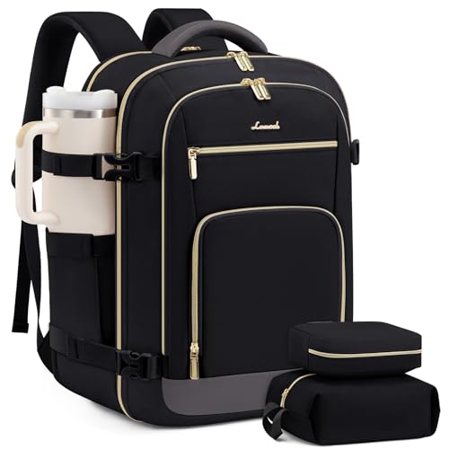 Image of LOVEVOOK Carry On Backpack, 50L Large Travel Backpack For Airplanes, TSA Personal Item Travel Bag, Waterproof Daypack Fits 18 Inch Laptop, Business Weekender Overnight with 3 Packing Cubes, Black Grey