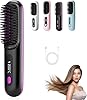 Brosse chauffante pour cheveux courts, brosse à lisser 3 niveaux de chauffage et écran LED et rechargeable via USB, légère et portable, pour coiffer les cheveux en voyage et à la maison (noir)