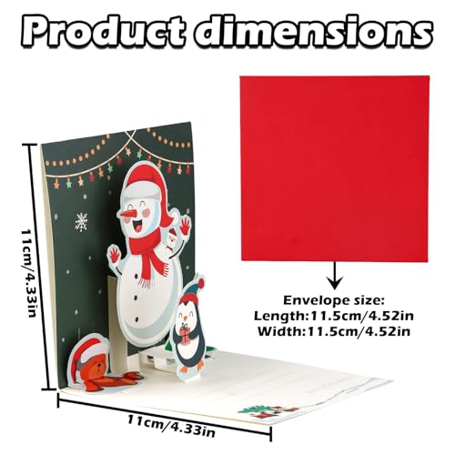 volumoon 5 Pack 3D Pop Up Christmas Cards with Envelopes, Merry Christmas Cards, Christmas Greeting Cards Gift Cards - Image 2