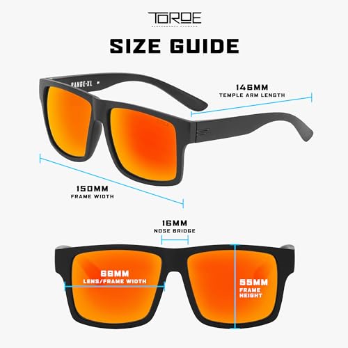 Image of TOROE Eyewear Matte Black RANGE XL Frame Sunglasses Light Weight TR90 Frame, Polarized Polycarbonate Lens