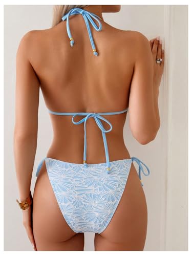 SOLY HUX Women's Bikini Sets Halter Triangle String Textured Swimsuit Tie Side Two Piece Bathing Suit2