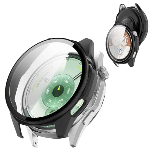 For huawei watch gt6 pro 46mm �J�o�[ �Ή� huawei watch gt6 pro�yESEENN�zPC+�K���X�f�� �P�[�X �S�ʕی� ���ϋv �ϏՌ� �h�o �h�� �����ߗ� �E���ȒP �����^ �J�o�[(46mm,�u���b�N�j