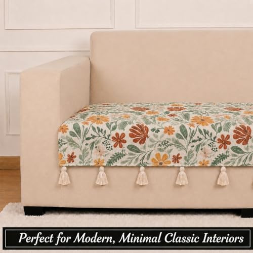 Image of STITCHNEST 'Eden Weaves Collection Series' 3 Seater Sofa Cover| Elegant Woven Fabric, Decorative Tassels, Washable & Durable for Modern Living