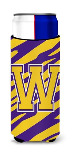 Monogram - Tiger Stripe - Purple Gold Letter W Ultra Beverage Insulators for slim cans CJ1022-WMUK