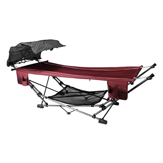 ZENITHEN LIMITED Red Folding Hammock with a Retractable Canopy