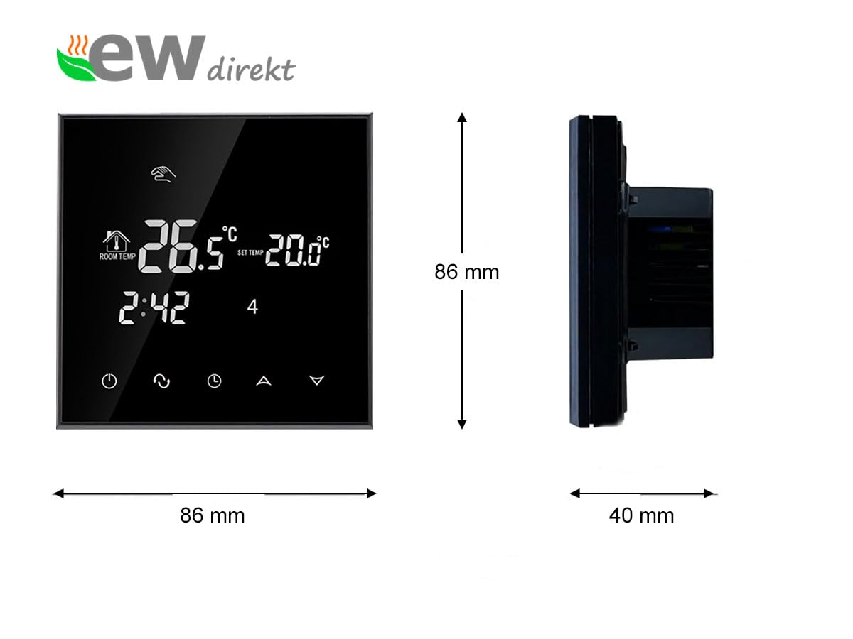 Komplett-Set elektrische Fußbodenheizung UltraPro 160 für Fliesen, Naturstein mit Thermostat RT-50 schwarz (4 m² - 0,5 x 8 m)
